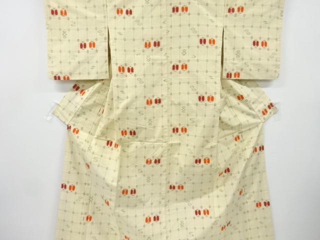 JAPANESE KIMONO / ANTIQUE KIMONO / SILK / TSUMUGI / WOVEN ABSTRACT ENSHU CAMELLIA